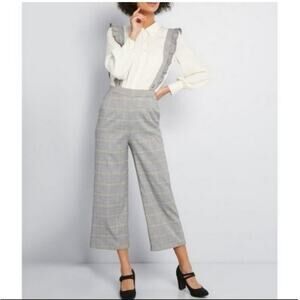 ModCloth cropped plaid ruffle suspender pants size S